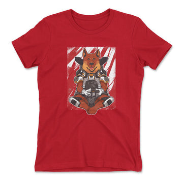 German Shepard Gamer Dog Womens T-Shirt in Red color